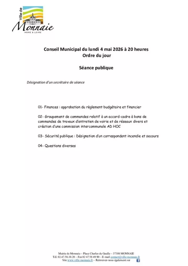 Image du document Ordre du jour – Conseil municipal du 4 mai 2026