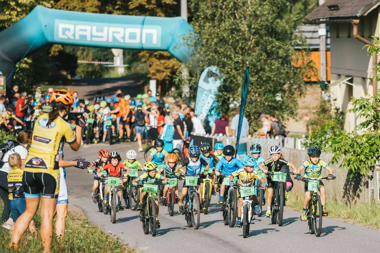 a group of people riding bikes