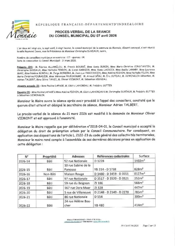 Image du document PV – Conseil municipal du 7 avril 2026