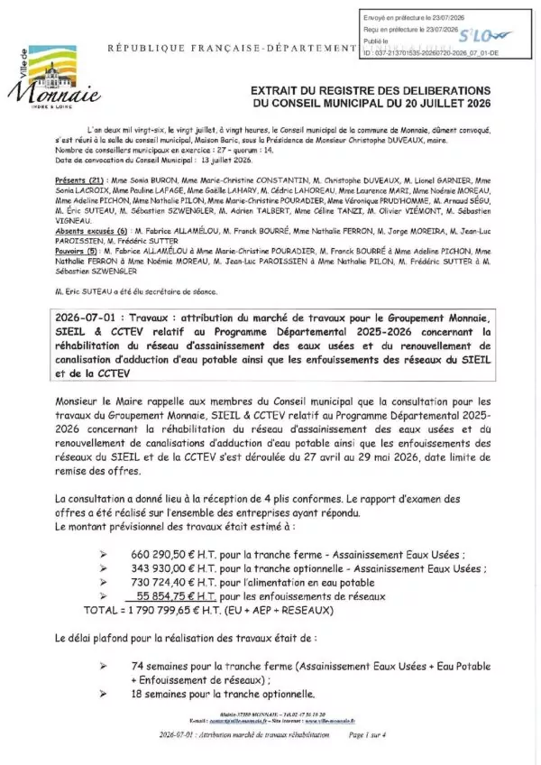 Image du document Délibérations – Conseil municipal du 20 juillet 2026