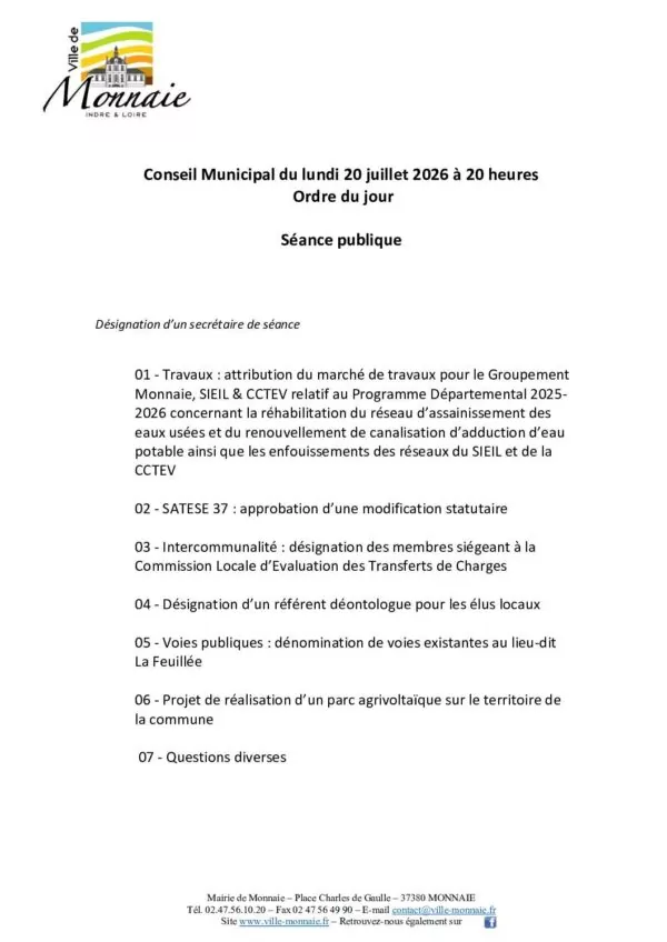 Image du document Ordre du jour – Conseil municipal du 20 juillet 2026