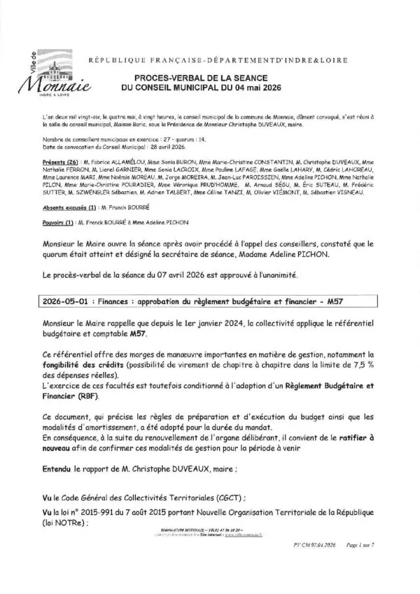 Image du document PV – Conseil municipal du 4 mai 2026