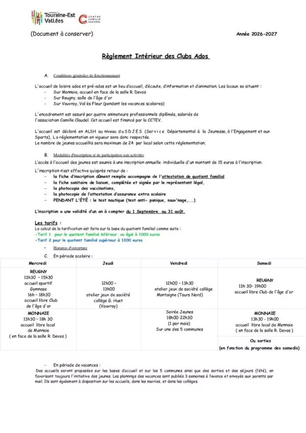 Image du document Règlement intérieur Club Ados Monnaie-Vouvray 2026-2027